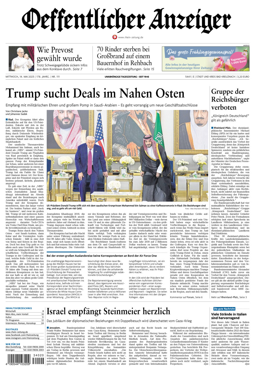 Oeffentlicher Anzeiger vom Mittwoch, 14.05.2025
