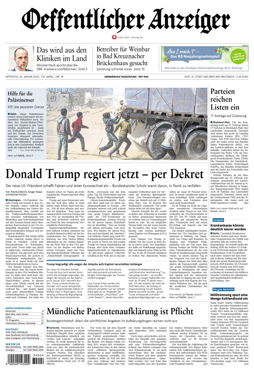 Oeffentlicher Anzeiger vom Mittwoch, 22.01.2025