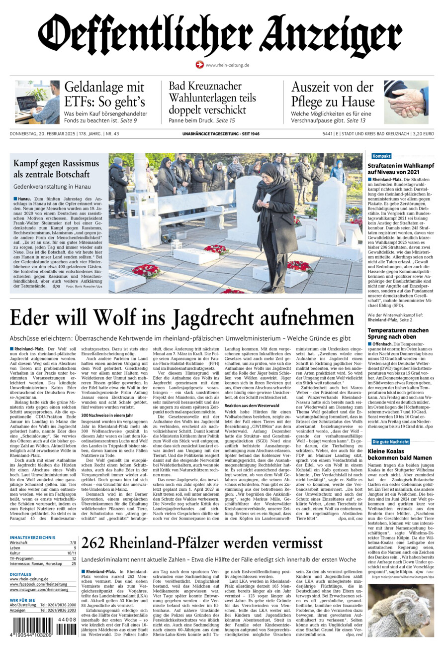 Oeffentlicher Anzeiger vom Donnerstag, 20.02.2025