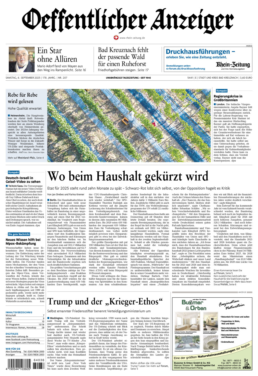 Oeffentlicher Anzeiger vom Samstag, 06.09.2025