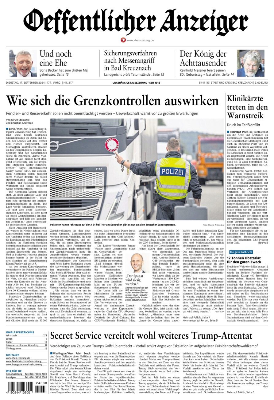 Oeffentlicher Anzeiger vom Dienstag, 17.09.2024