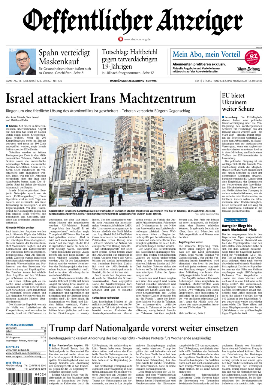 Oeffentlicher Anzeiger vom Samstag, 14.06.2025