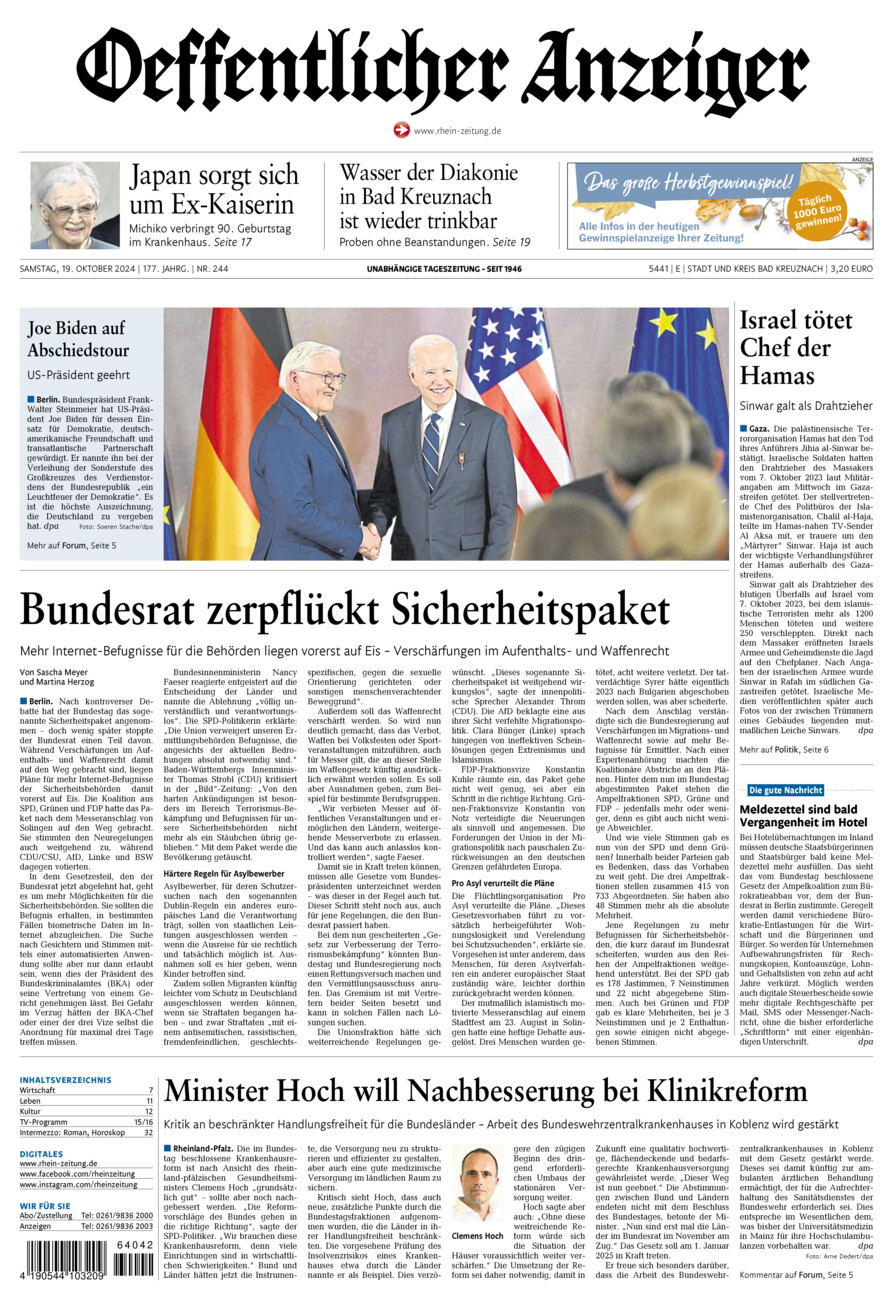 Oeffentlicher Anzeiger vom Samstag, 19.10.2024