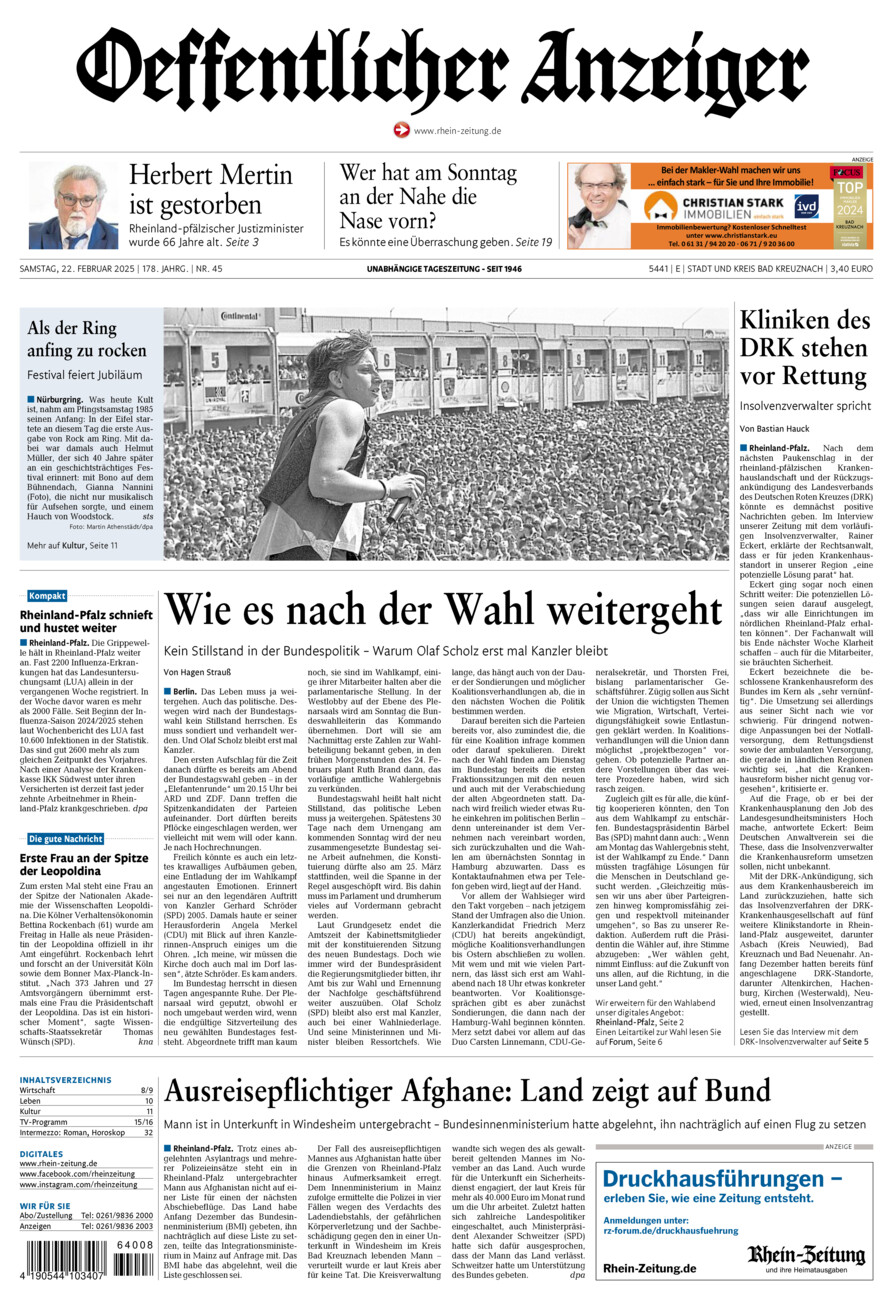 Oeffentlicher Anzeiger vom Samstag, 22.02.2025