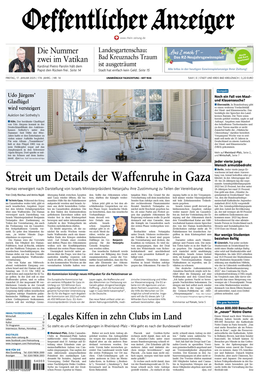 Oeffentlicher Anzeiger vom Freitag, 17.01.2025