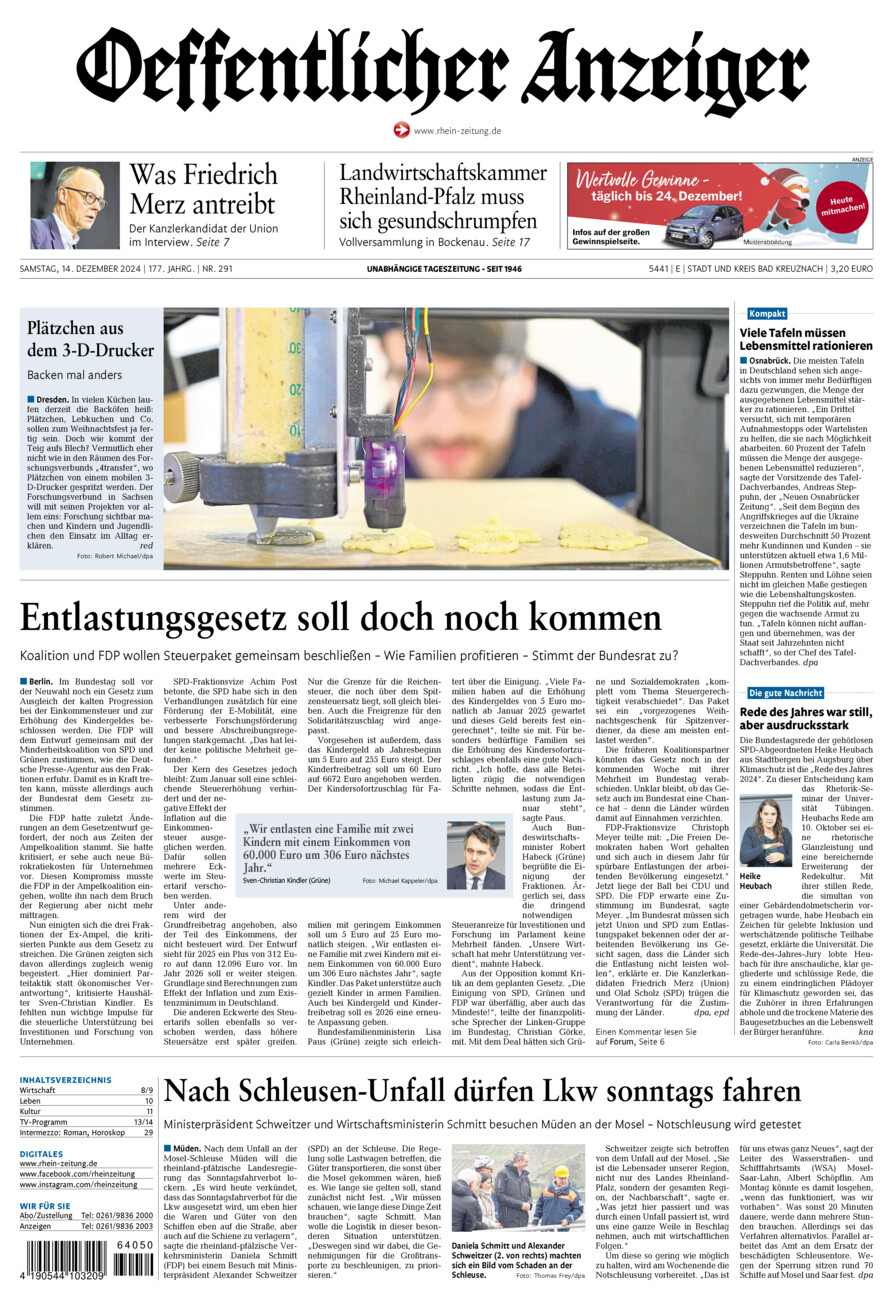 Oeffentlicher Anzeiger vom Samstag, 14.12.2024