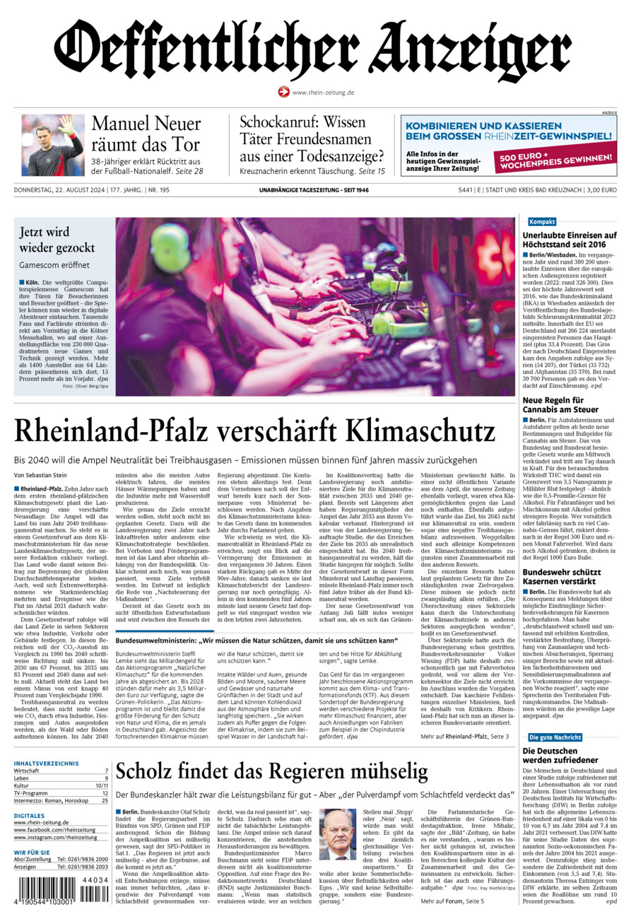 Oeffentlicher Anzeiger vom Donnerstag, 22.08.2024