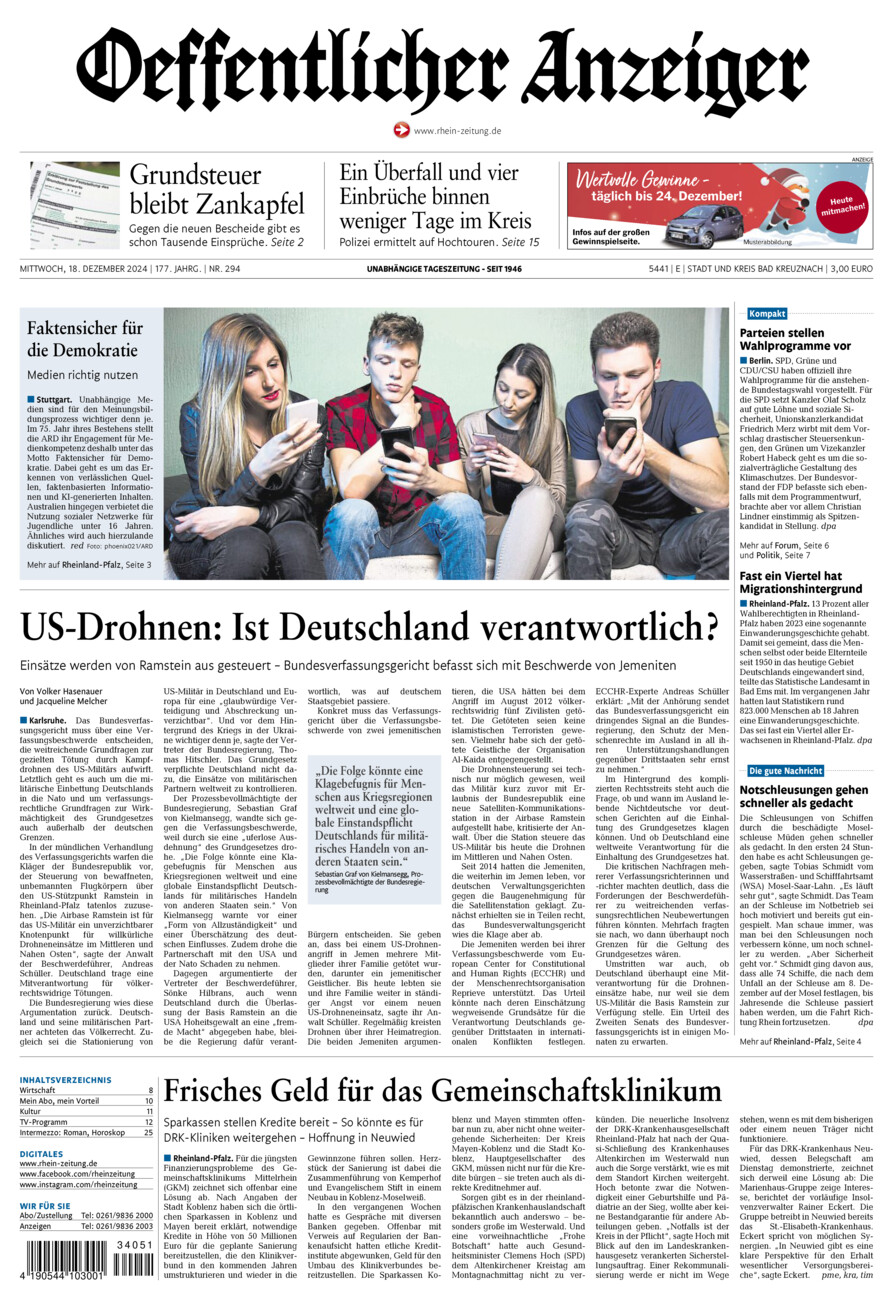 Oeffentlicher Anzeiger vom Mittwoch, 18.12.2024