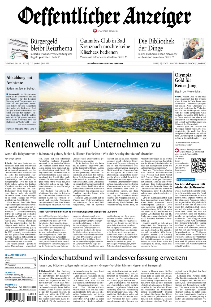 Oeffentlicher Anzeiger vom Dienstag, 30.07.2024