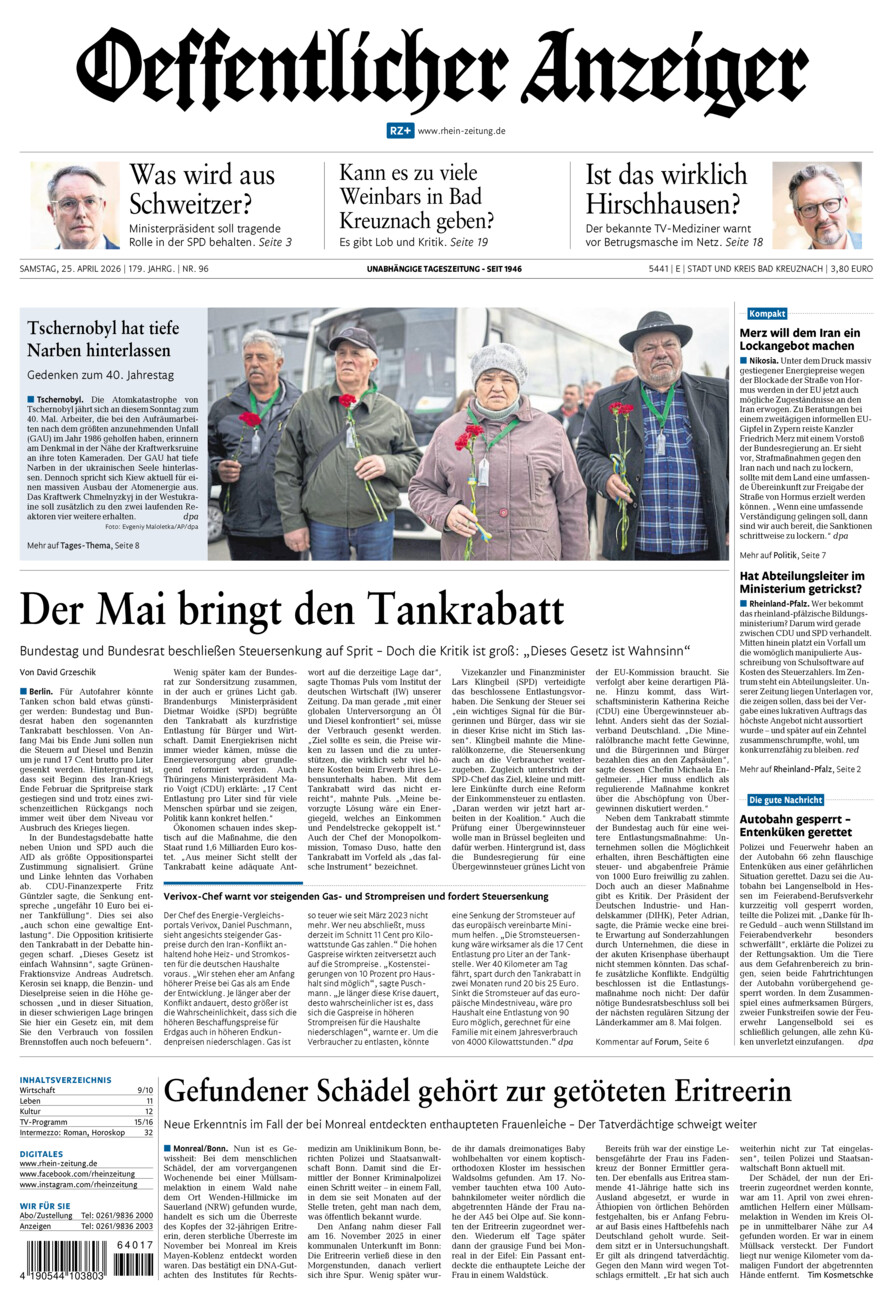 Oeffentlicher Anzeiger vom Samstag, 25.04.2026