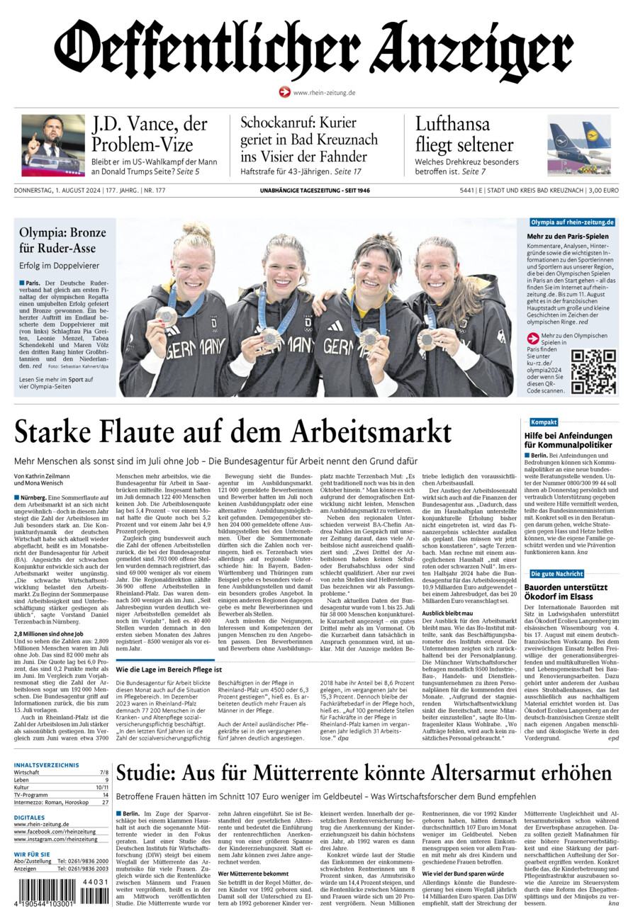 Oeffentlicher Anzeiger vom Donnerstag, 01.08.2024