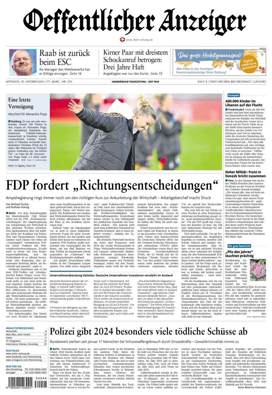 Oeffentlicher Anzeiger vom Mittwoch, 30.10.2024