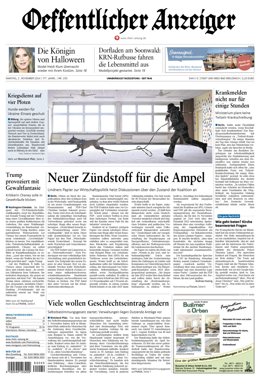 Oeffentlicher Anzeiger vom Samstag, 02.11.2024