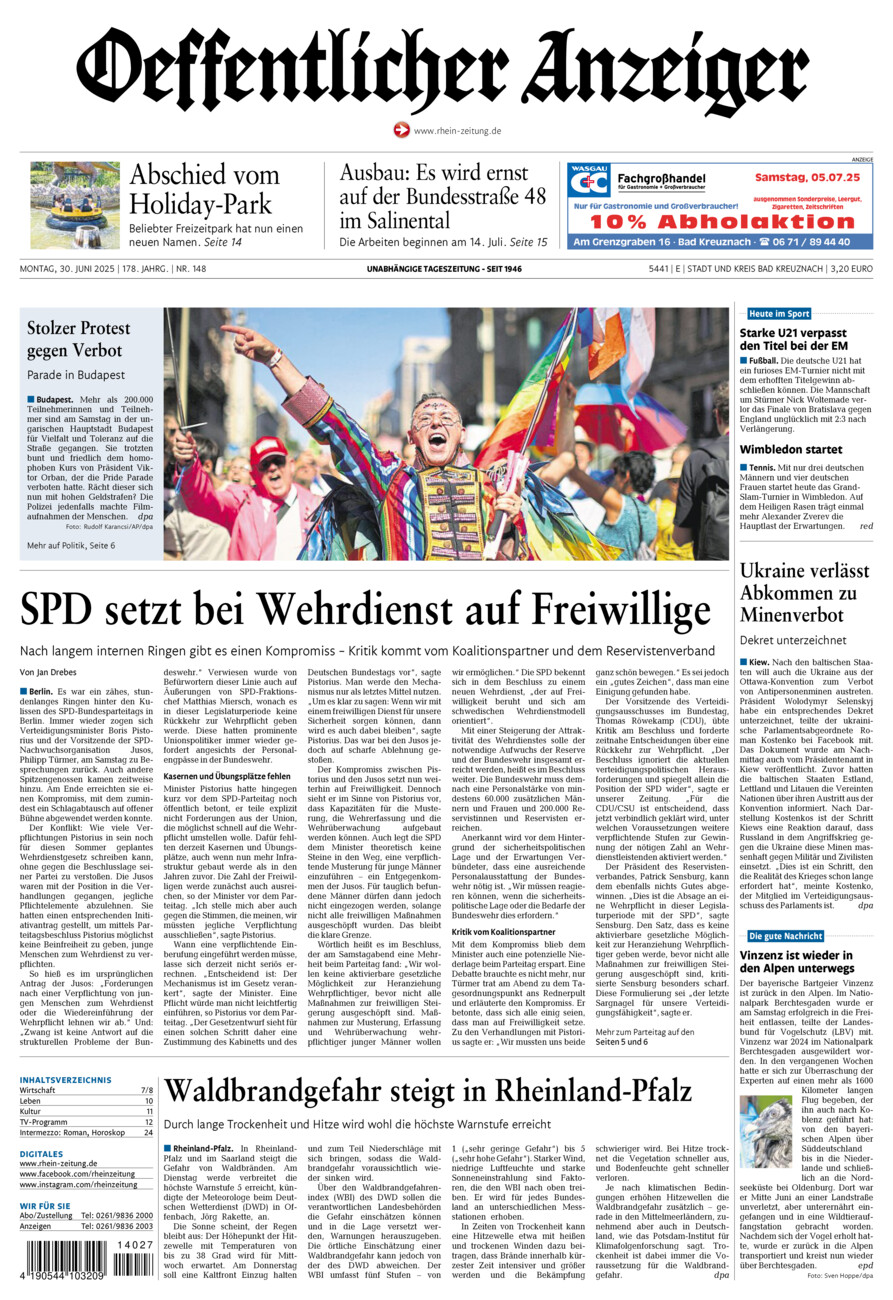Oeffentlicher Anzeiger vom Montag, 30.06.2025