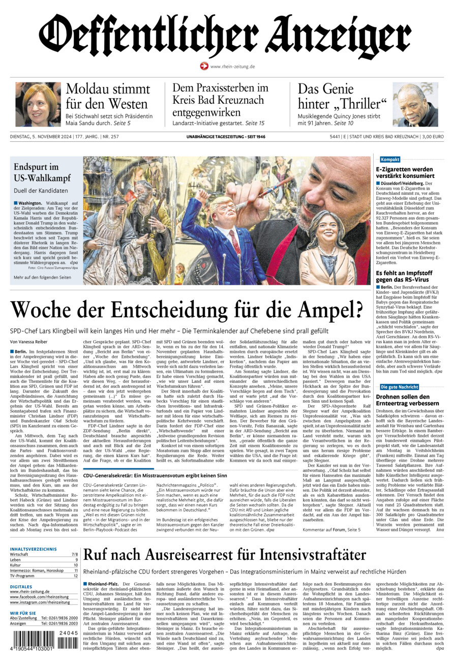 Oeffentlicher Anzeiger vom Dienstag, 05.11.2024