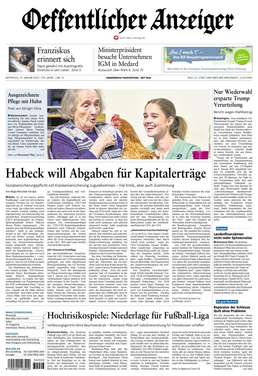 Oeffentlicher Anzeiger vom Mittwoch, 15.01.2025