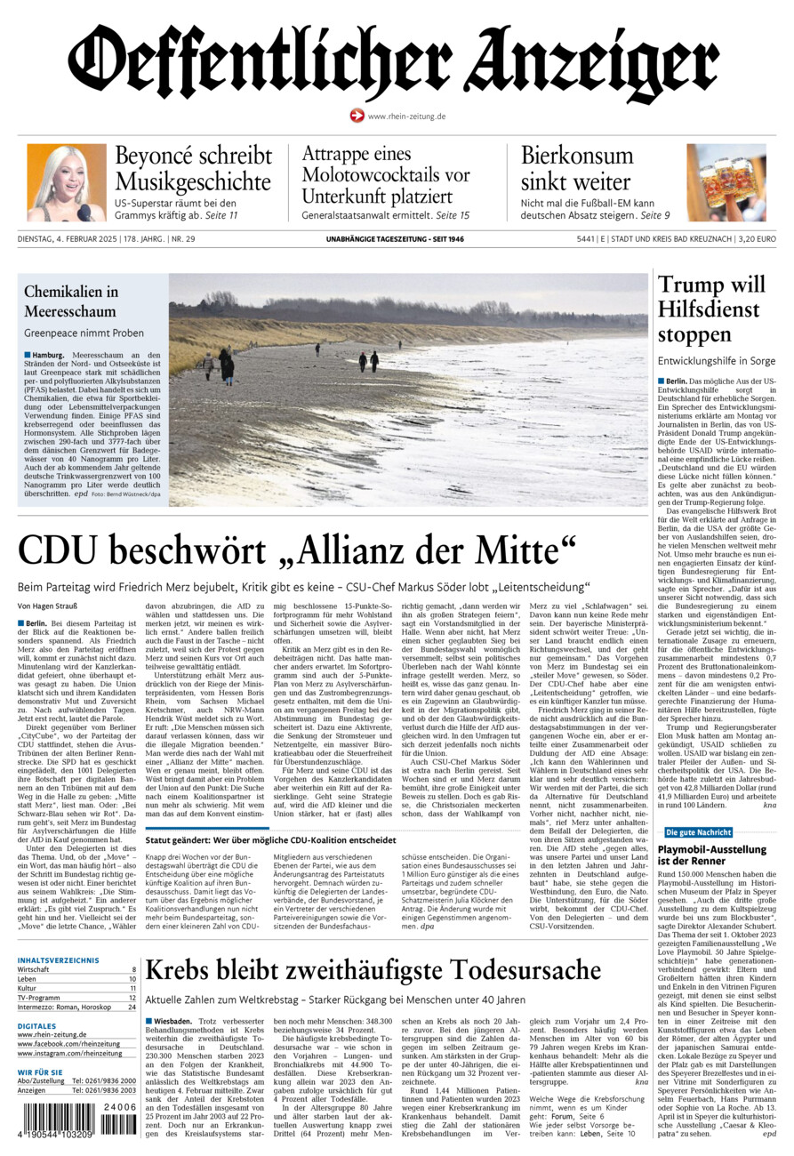 Oeffentlicher Anzeiger vom Dienstag, 04.02.2025