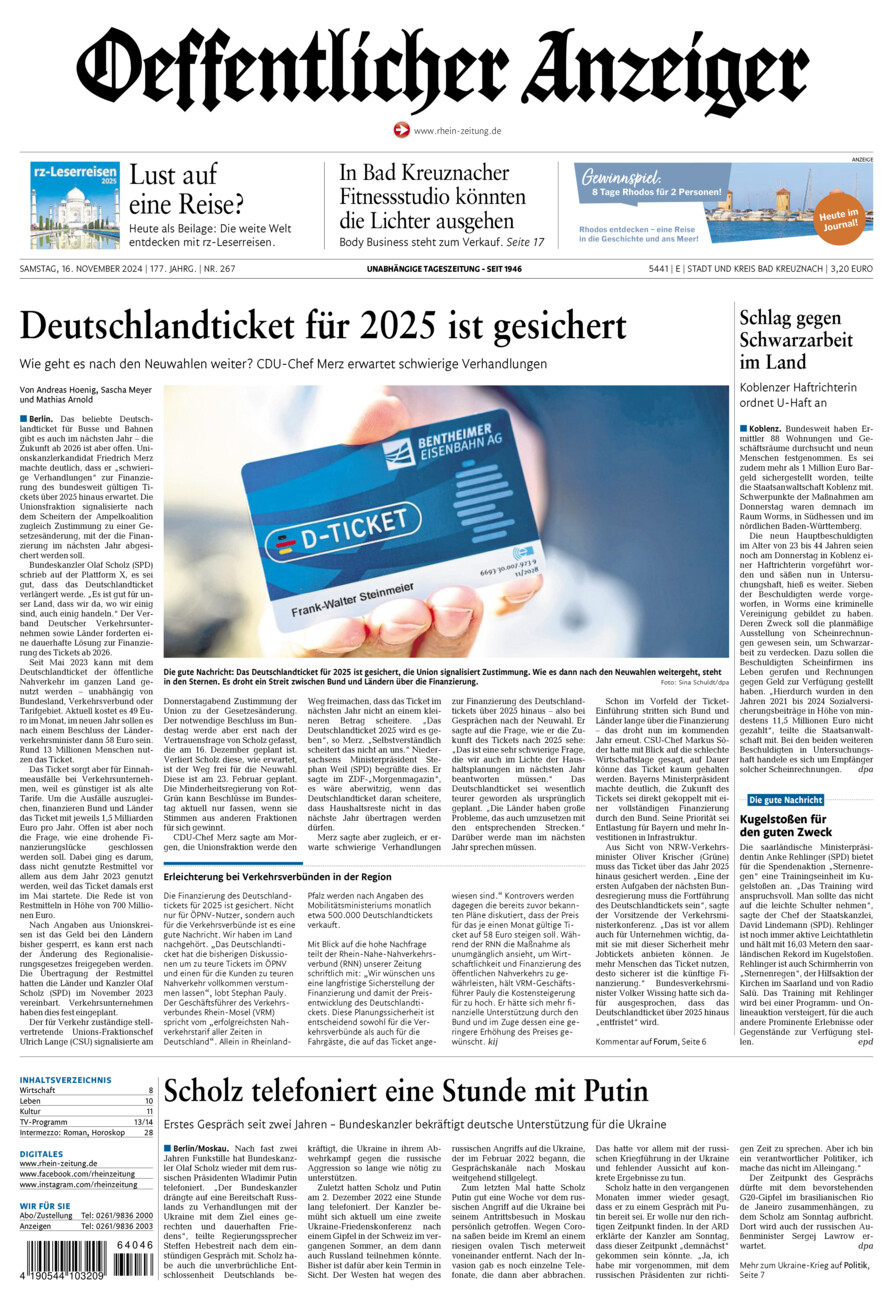 Oeffentlicher Anzeiger vom Samstag, 16.11.2024