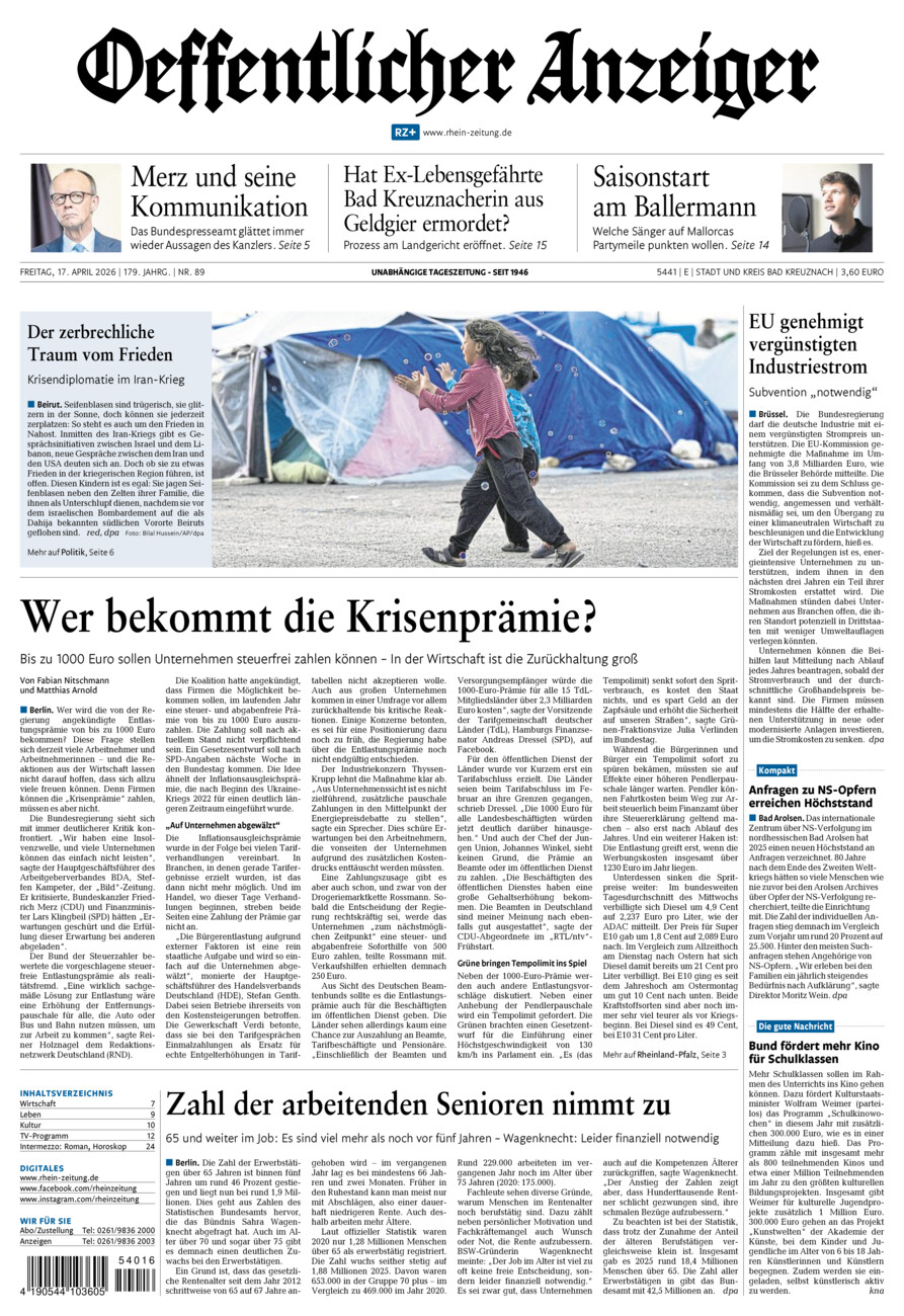 Oeffentlicher Anzeiger vom Freitag, 17.04.2026