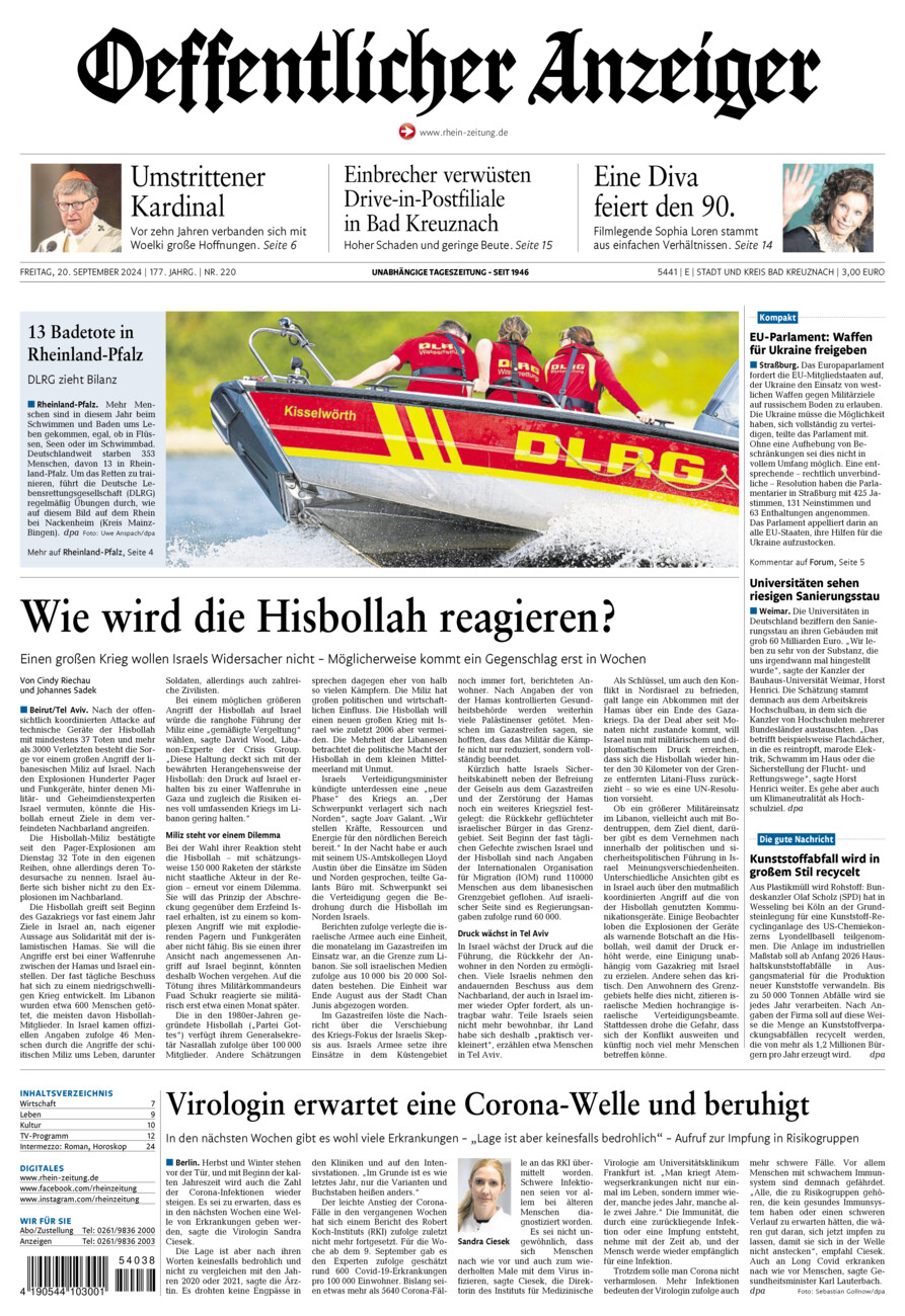 Oeffentlicher Anzeiger vom Freitag, 20.09.2024