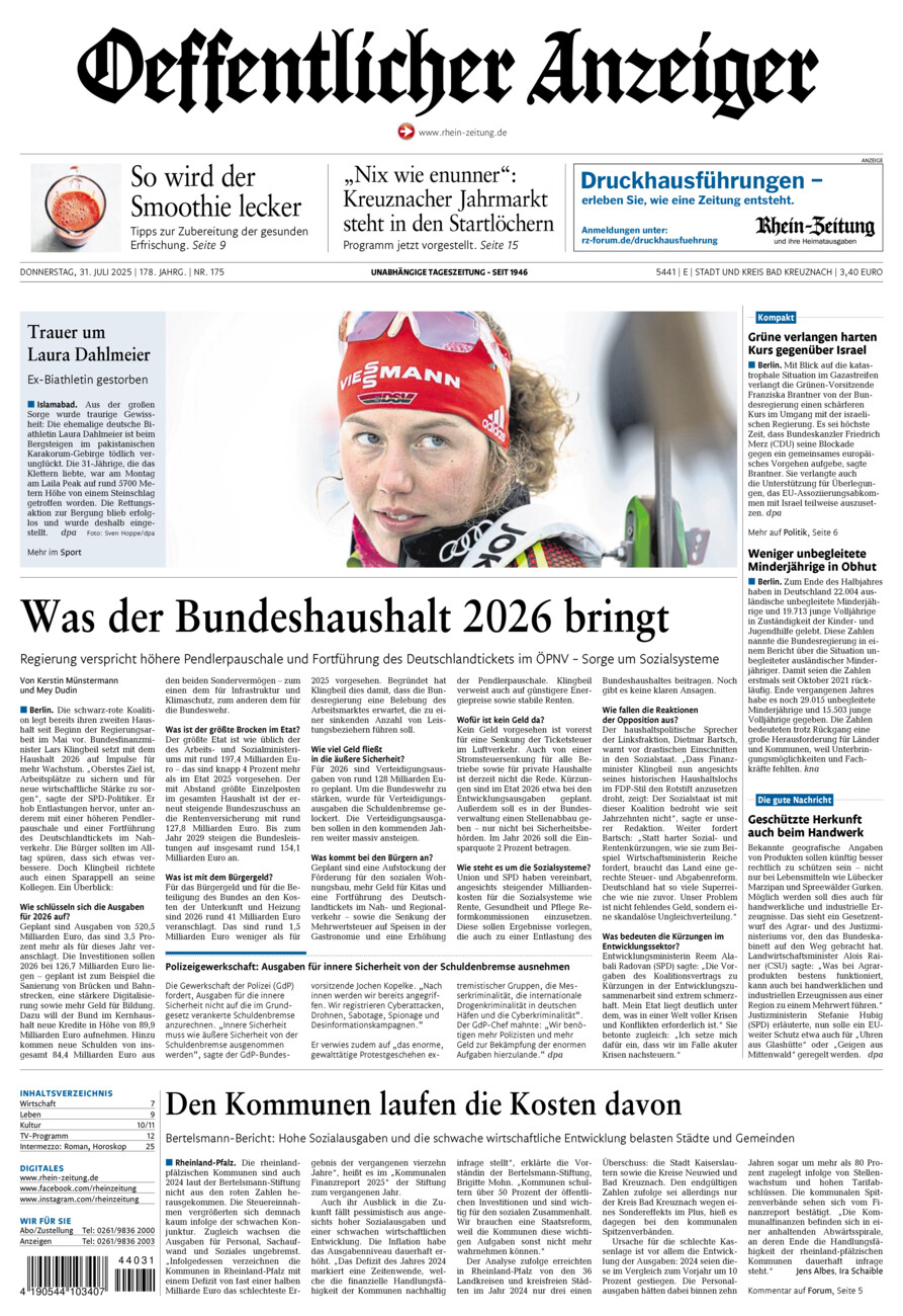 Oeffentlicher Anzeiger vom Donnerstag, 31.07.2025