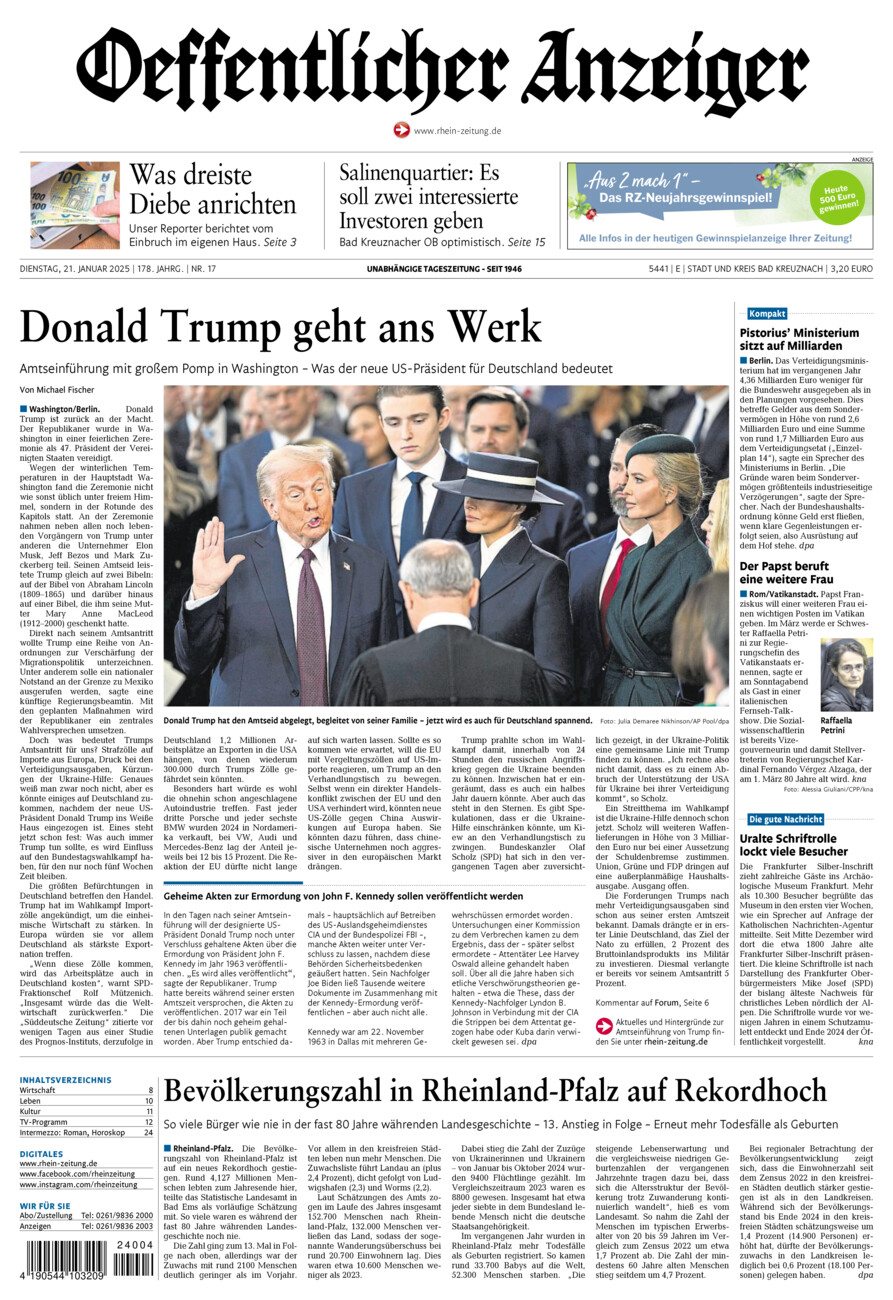 Oeffentlicher Anzeiger vom Dienstag, 21.01.2025