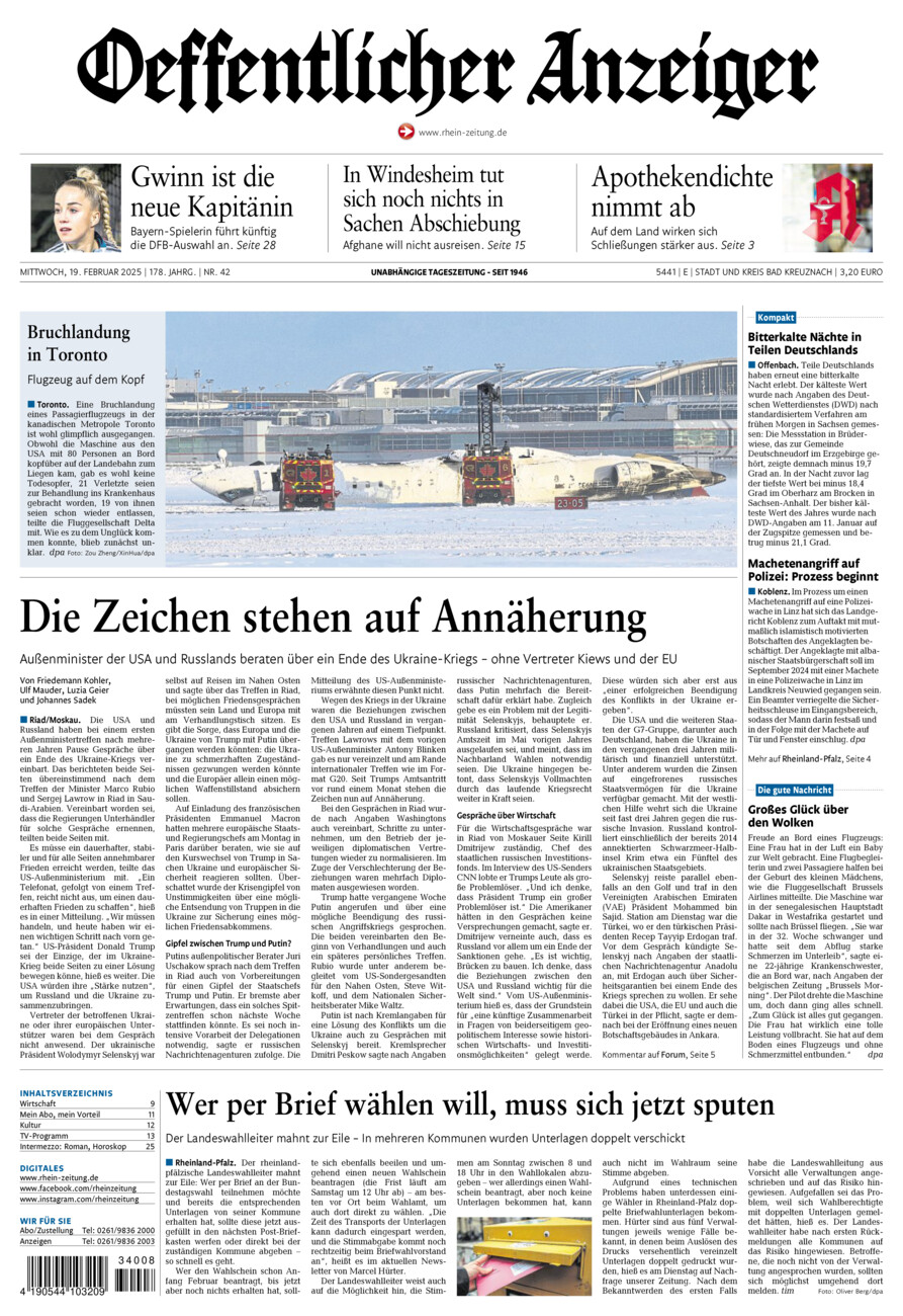 Oeffentlicher Anzeiger vom Mittwoch, 19.02.2025