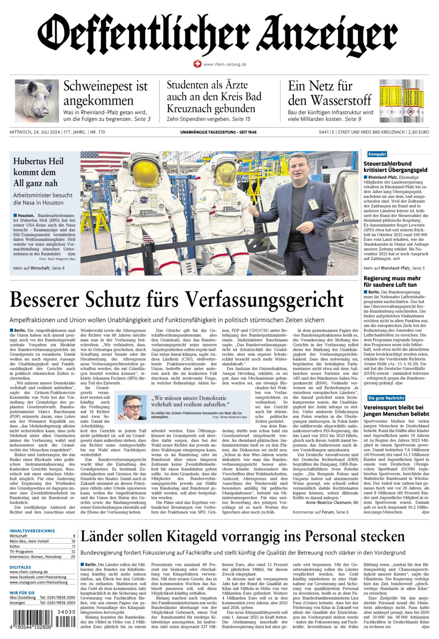 Oeffentlicher Anzeiger vom Mittwoch, 24.07.2024