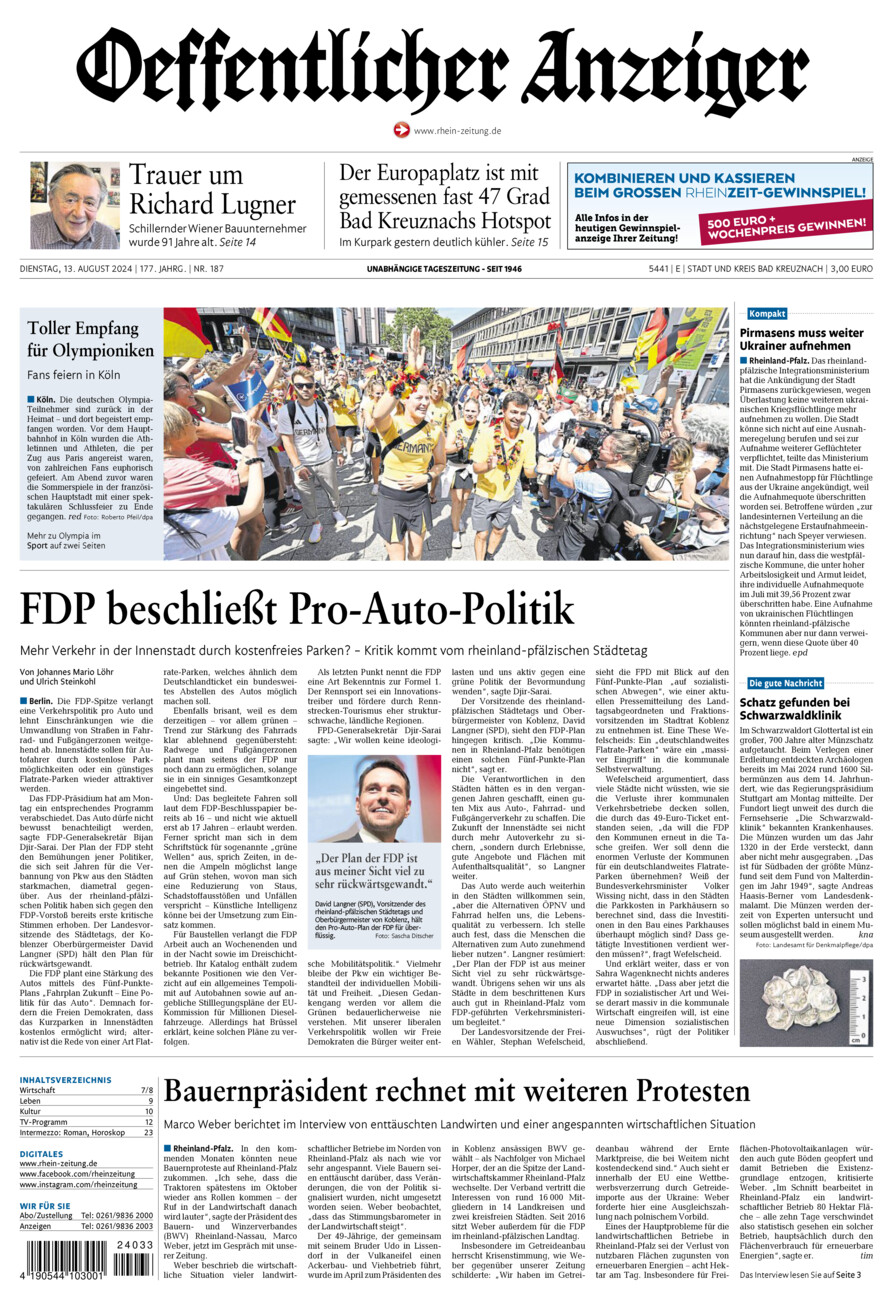 Oeffentlicher Anzeiger vom Dienstag, 13.08.2024