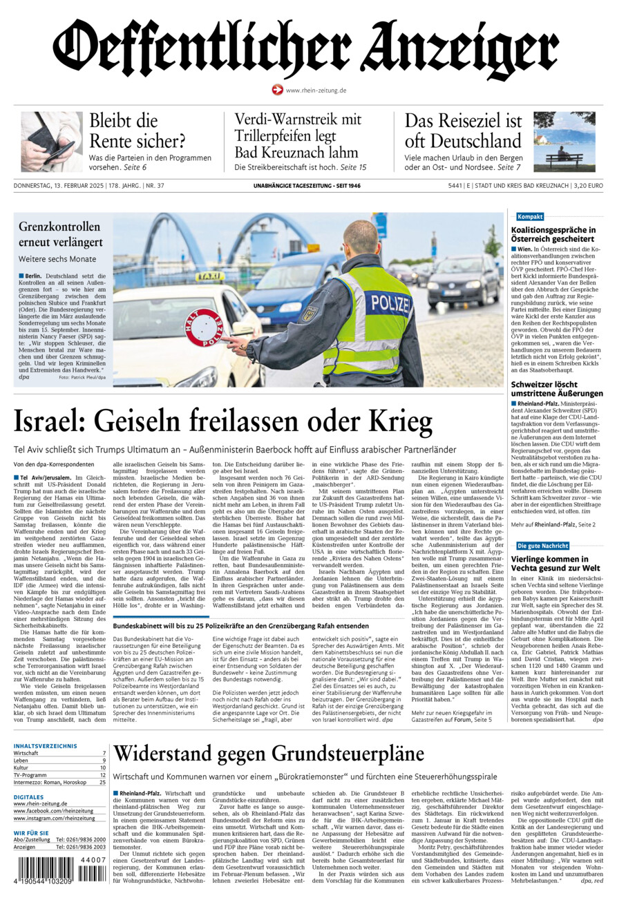 Oeffentlicher Anzeiger vom Donnerstag, 13.02.2025