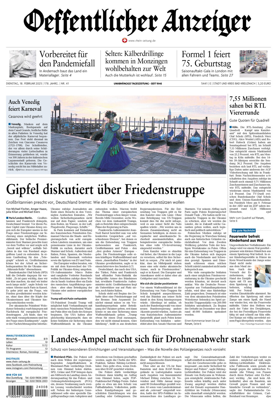 Oeffentlicher Anzeiger vom Dienstag, 18.02.2025