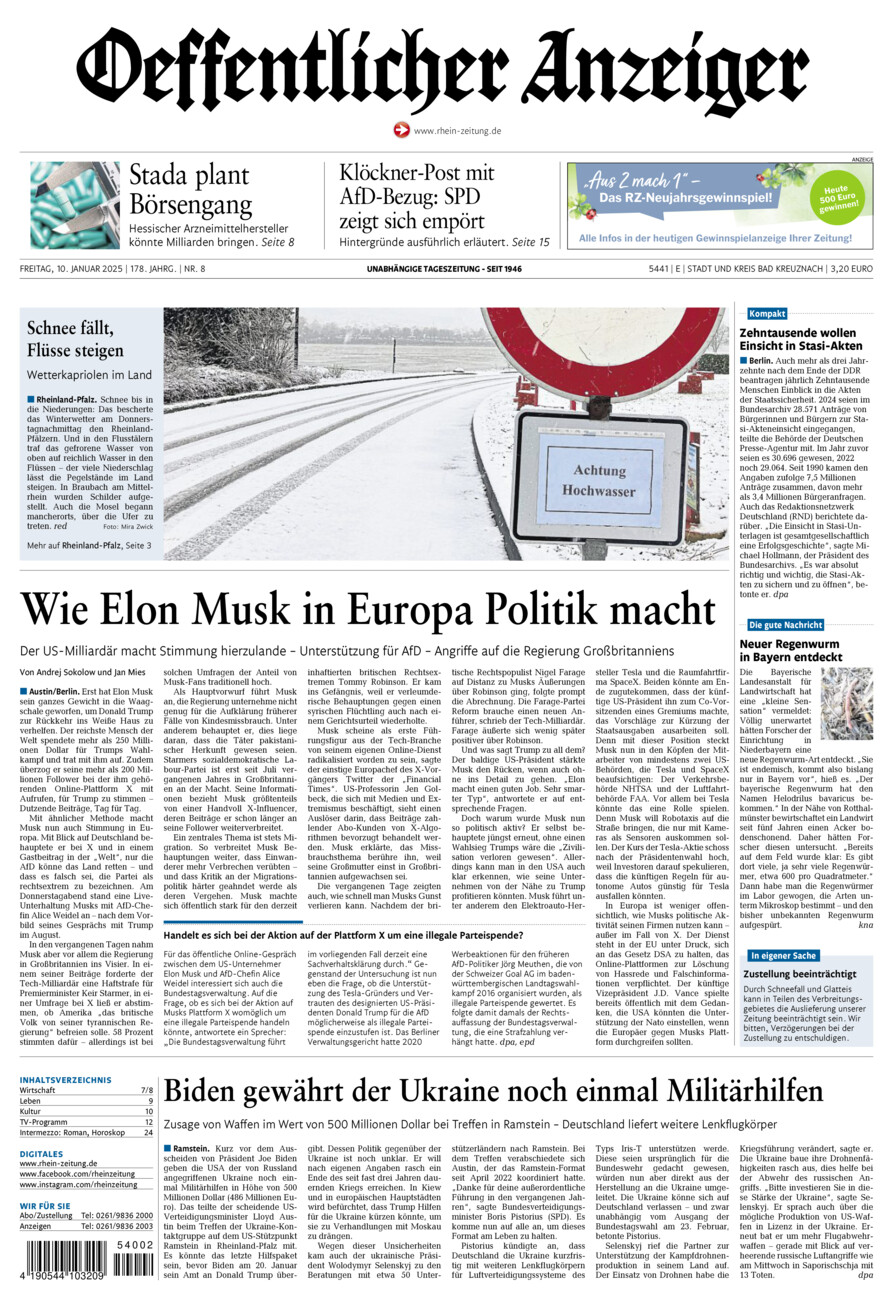 Oeffentlicher Anzeiger vom Freitag, 10.01.2025