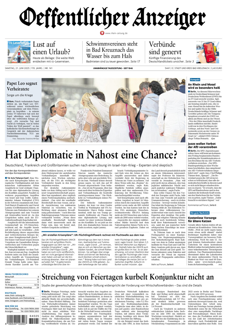 Oeffentlicher Anzeiger vom Samstag, 21.06.2025