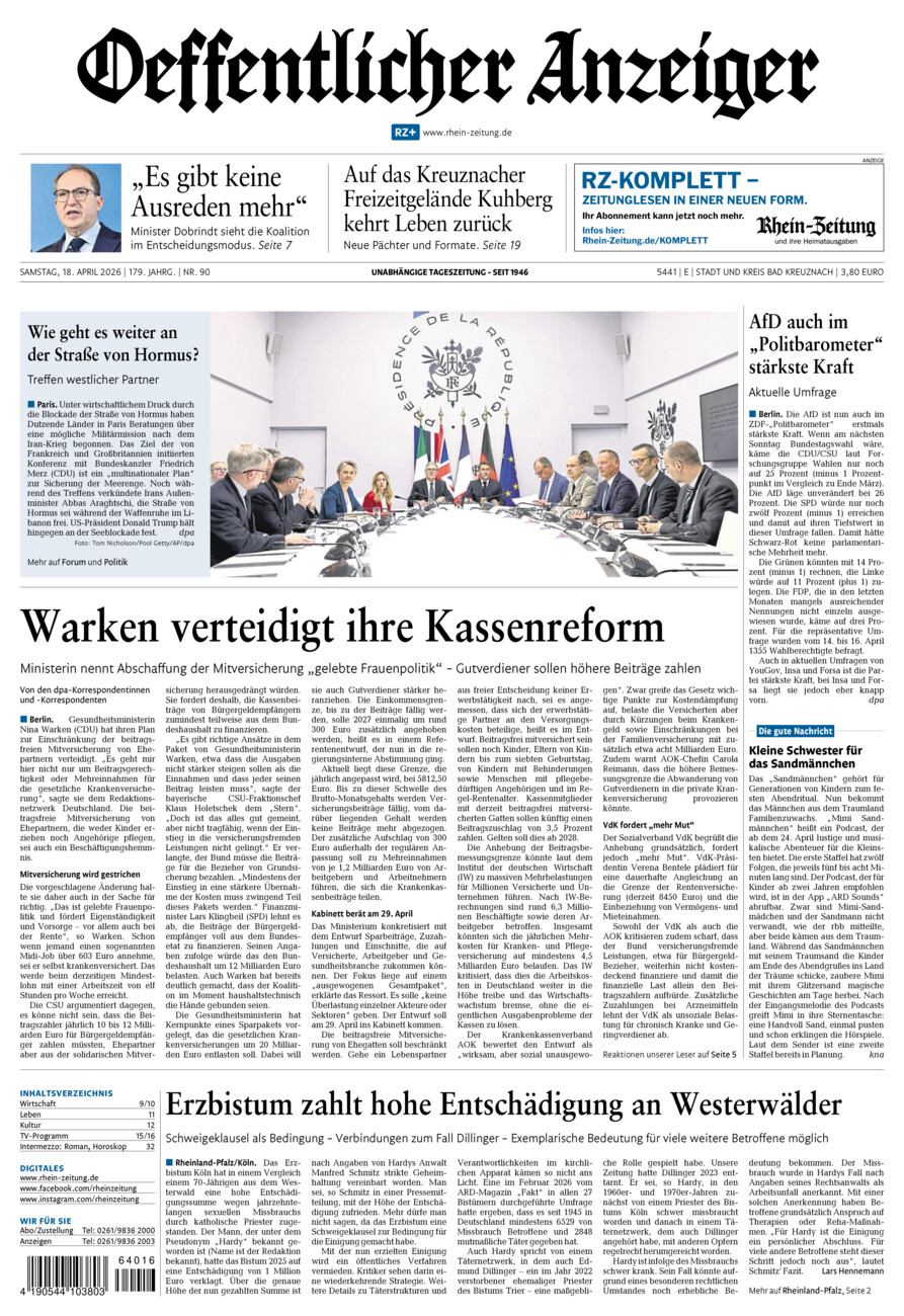 Oeffentlicher Anzeiger vom Samstag, 18.04.2026