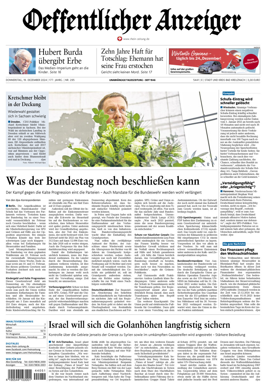 Oeffentlicher Anzeiger vom Donnerstag, 19.12.2024