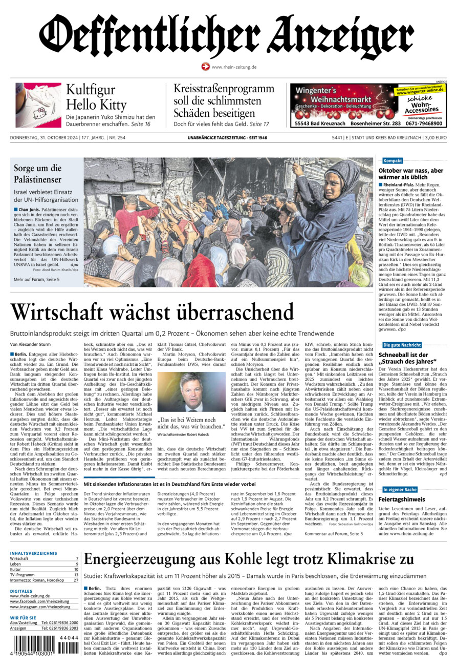 Oeffentlicher Anzeiger vom Donnerstag, 31.10.2024