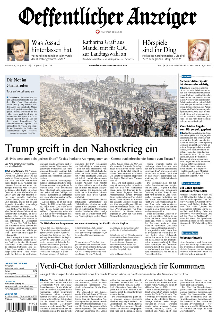 Oeffentlicher Anzeiger vom Mittwoch, 18.06.2025