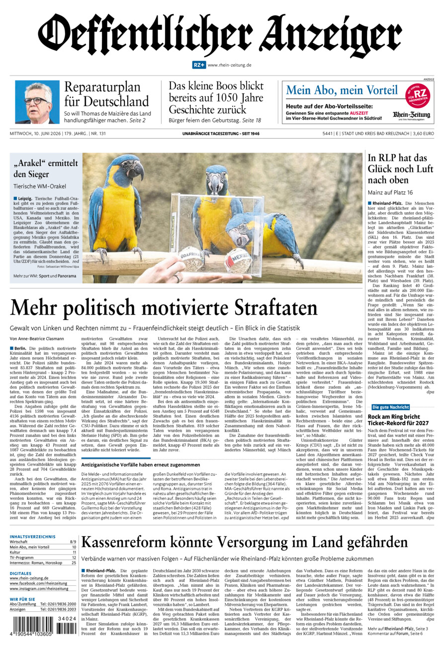 Oeffentlicher Anzeiger vom Mittwoch, 10.06.2026