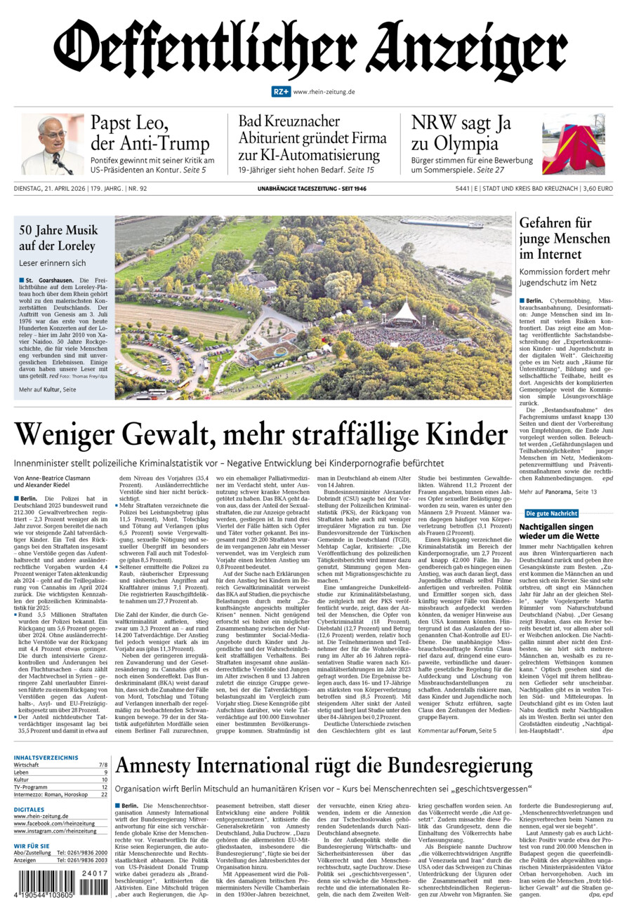 Oeffentlicher Anzeiger vom Dienstag, 21.04.2026