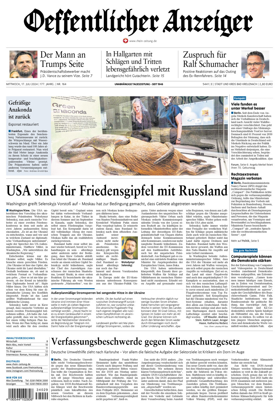 Oeffentlicher Anzeiger vom Mittwoch, 17.07.2024