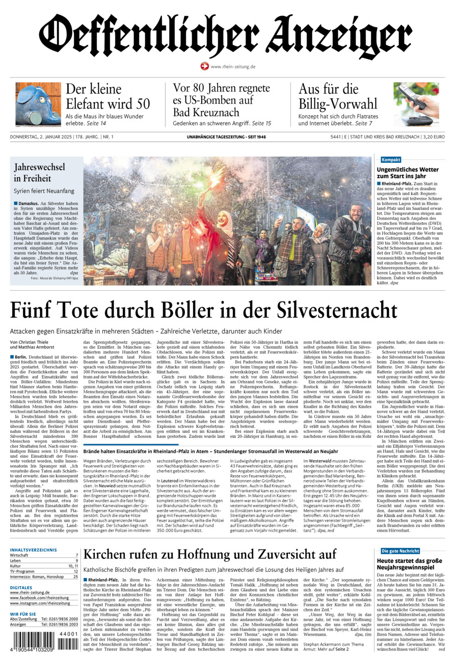 Oeffentlicher Anzeiger vom Donnerstag, 02.01.2025