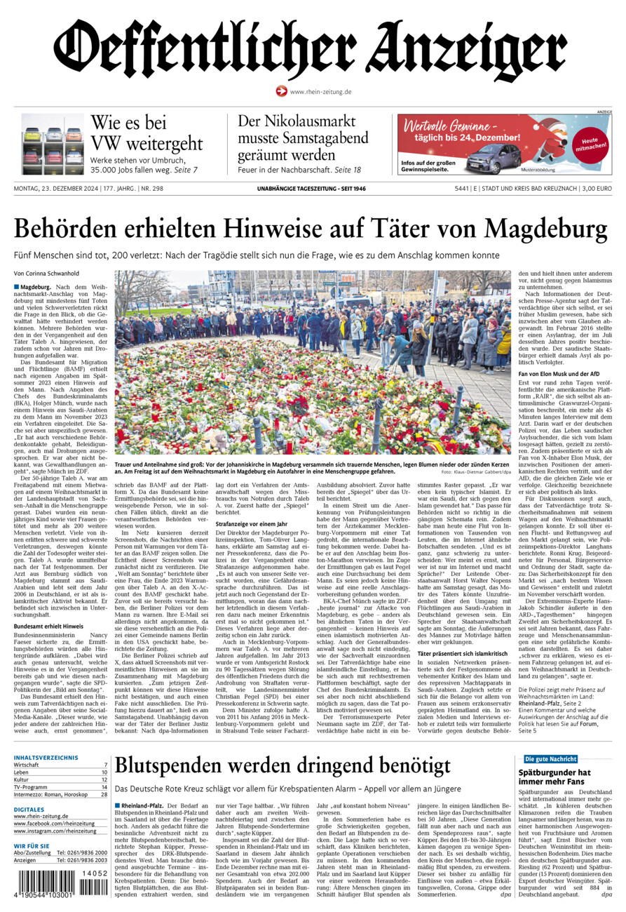 Oeffentlicher Anzeiger vom Montag, 23.12.2024