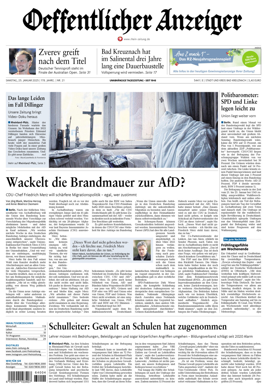 Oeffentlicher Anzeiger vom Samstag, 25.01.2025