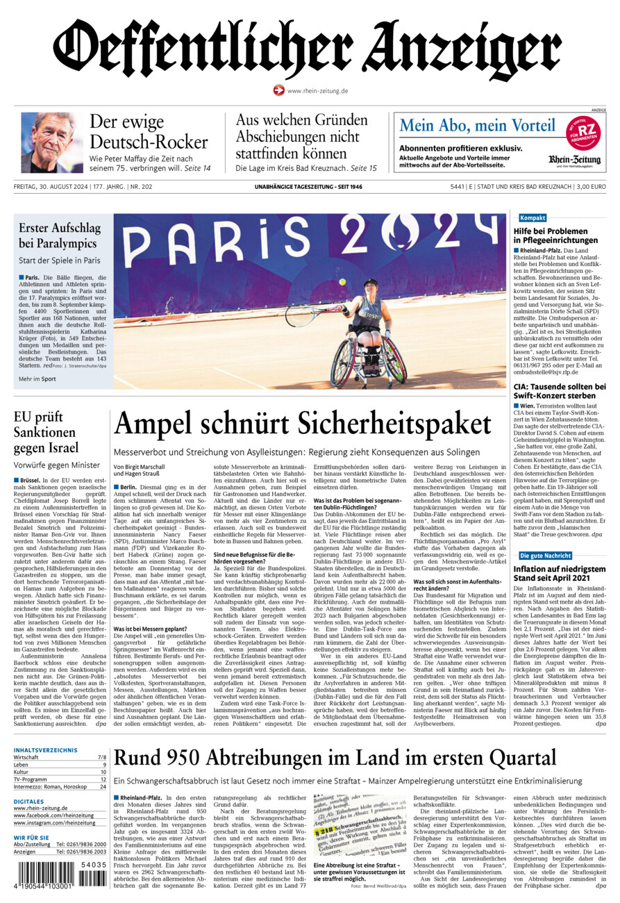 Oeffentlicher Anzeiger vom Freitag, 30.08.2024