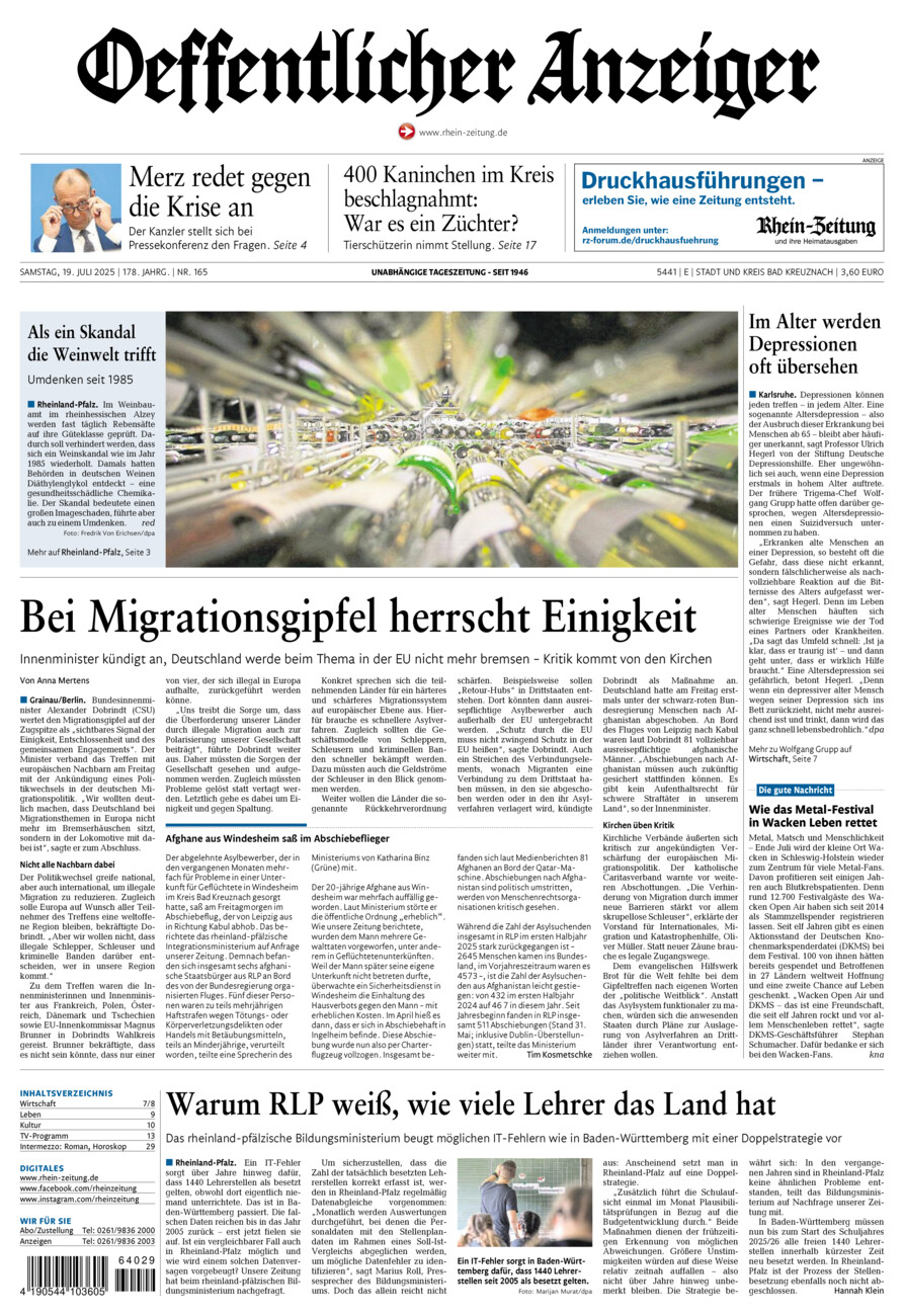 Oeffentlicher Anzeiger vom Samstag, 19.07.2025