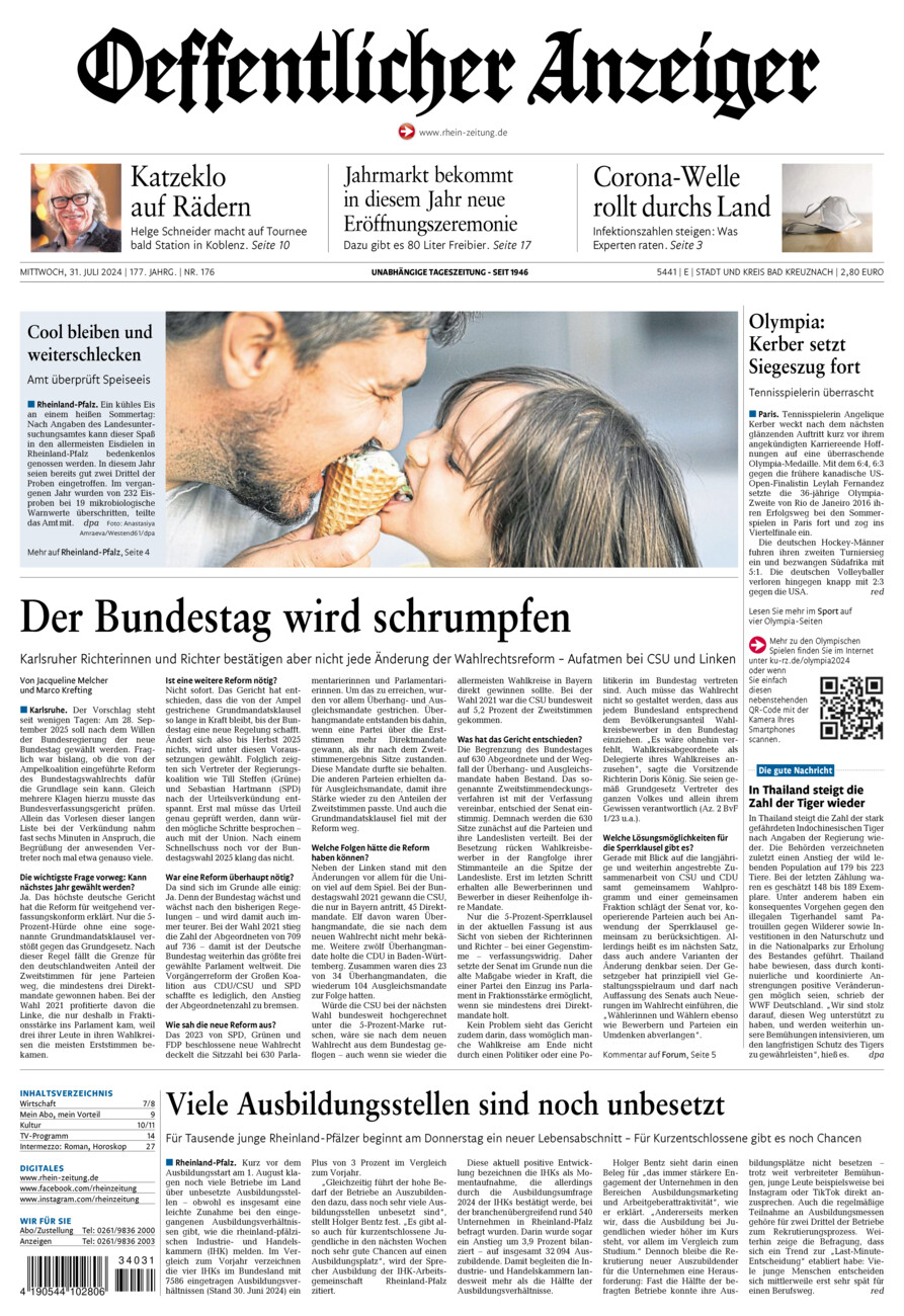 Oeffentlicher Anzeiger vom Mittwoch, 31.07.2024