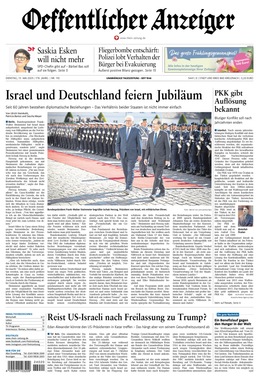 Oeffentlicher Anzeiger vom Dienstag, 13.05.2025