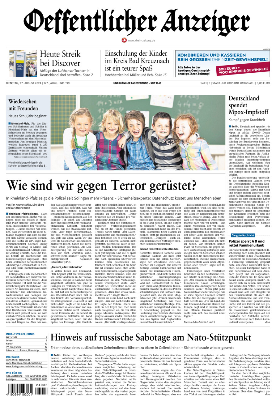 Oeffentlicher Anzeiger vom Dienstag, 27.08.2024