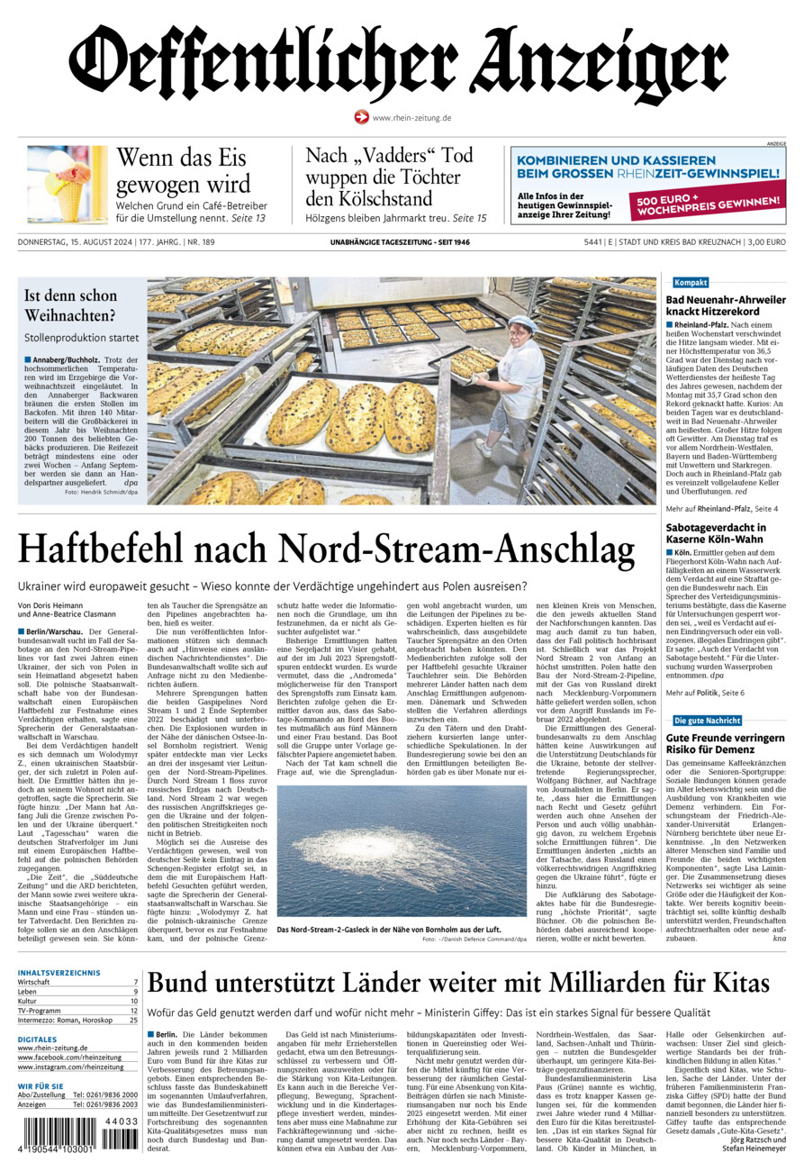 Oeffentlicher Anzeiger vom Donnerstag, 15.08.2024