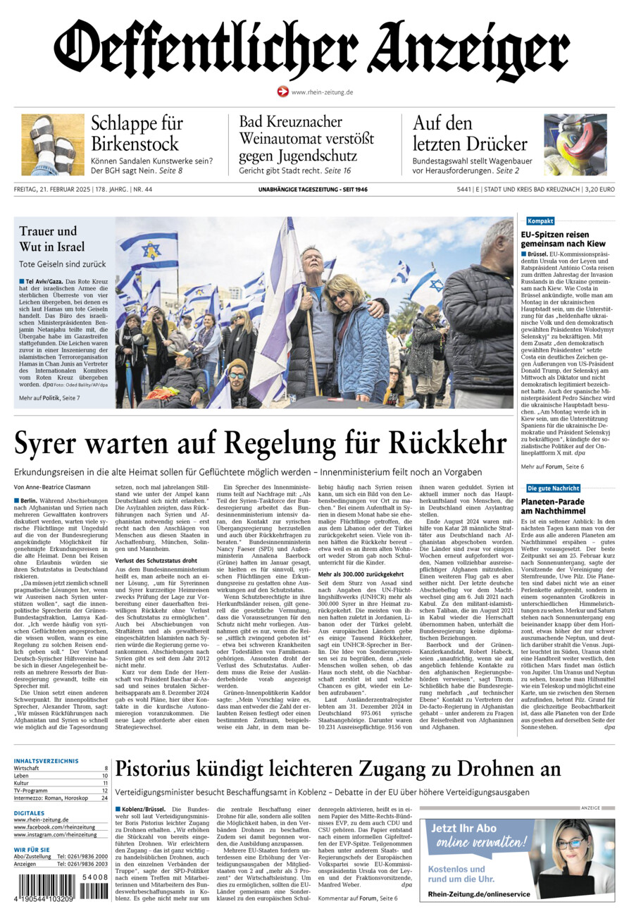 Oeffentlicher Anzeiger vom Freitag, 21.02.2025